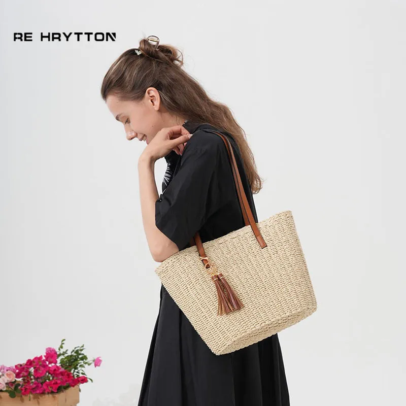 Tote Bag Beach - Fringed Straw Tote Bag Handwoven Vegetable