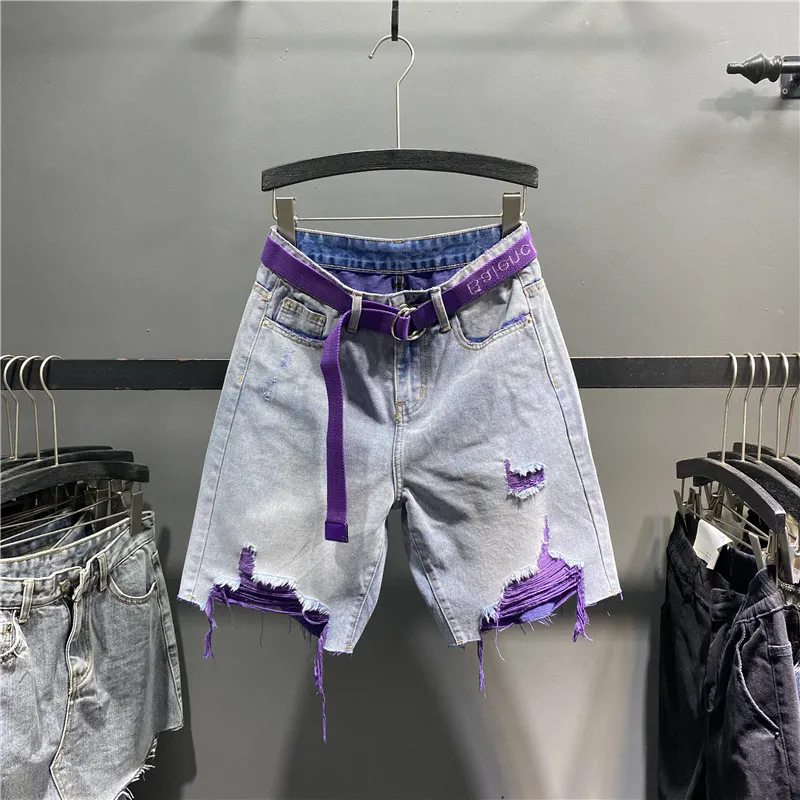 Shorts Denim Frayed - Y2K Purple Liner Distressed Denim Bermuda