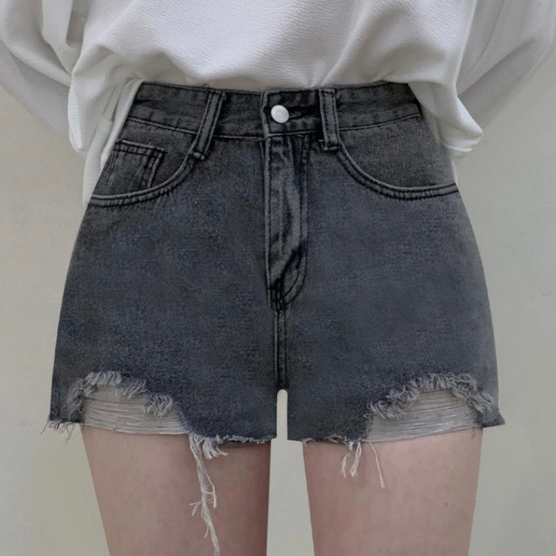 Shorts Denim Frayed - High Waist Vintage Ripped Frayed Denim