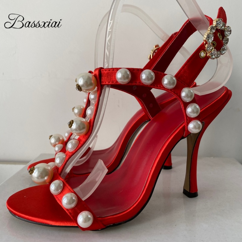 Pearl Bead Decor T-Strap Stile - Sandal Strappy Heeled บทวิจารณ์และราคา