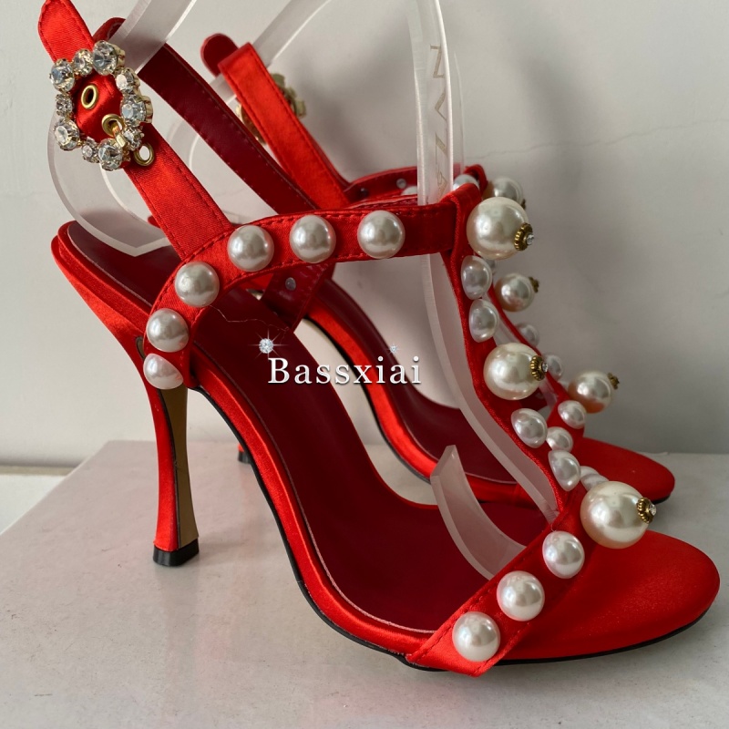 Pearl Bead Decor T-Strap Stile - Sandal Strappy Heeled บทวิจารณ์และราคา
