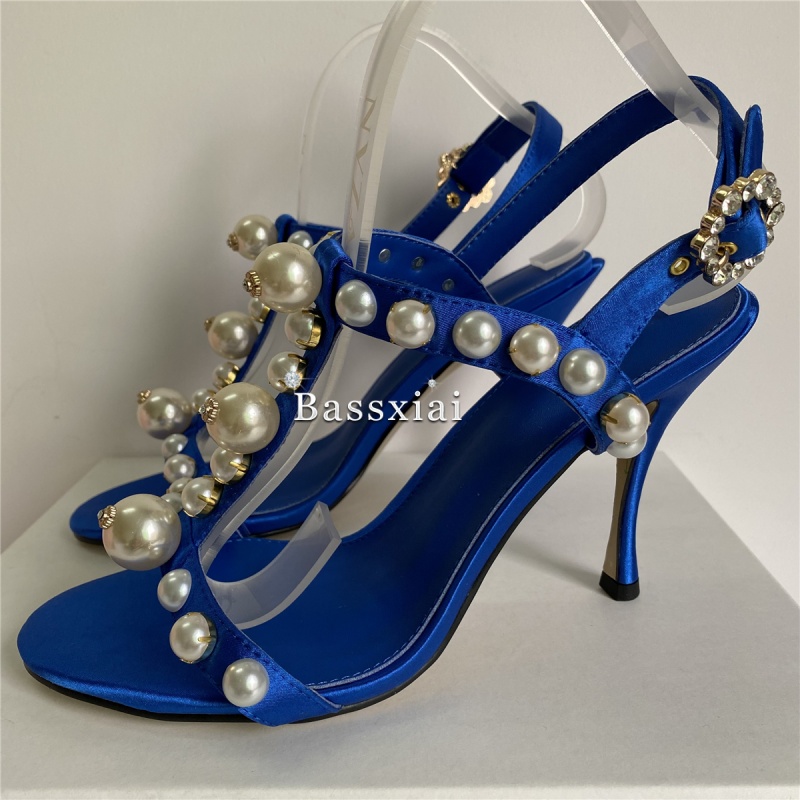 Pearl Bead Decor T-Strap Stile - Sandal Strappy Heeled บทวิจารณ์และราคา