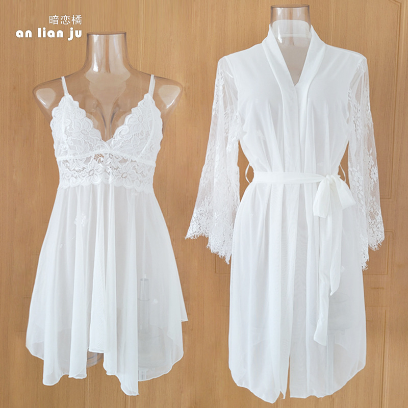 Women White Nightwear Set Flor - Kimono Sheer Floral บทวิจารณ์และราคา