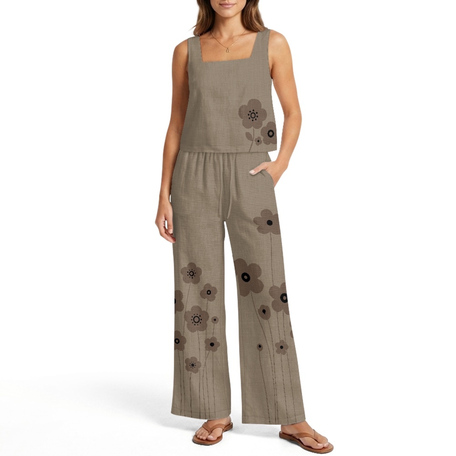 INSTANTARTS Women’s Linen Vest - Linen Pant Wide บทวิจารณ์และราคา