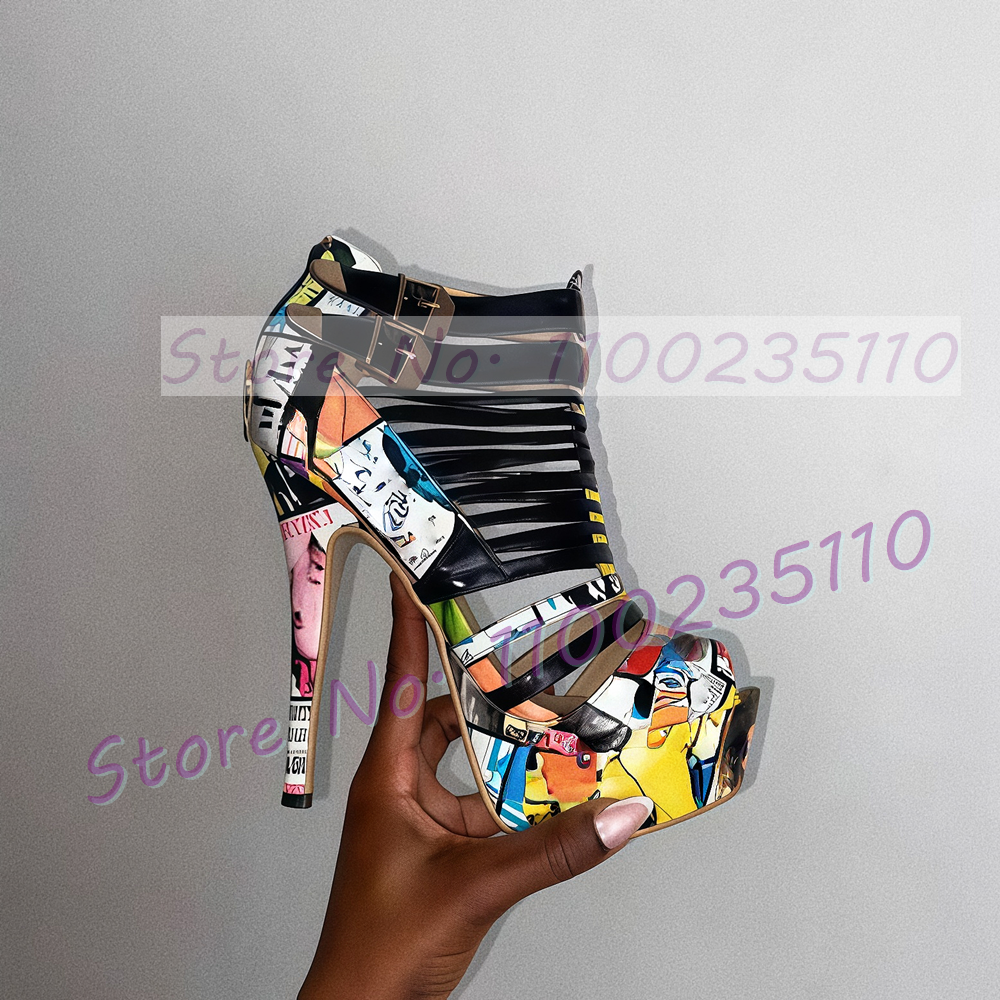 Colorful Graffiti Black Strapp - Sandal Strappy Heeled บทวิจารณ์และราคา