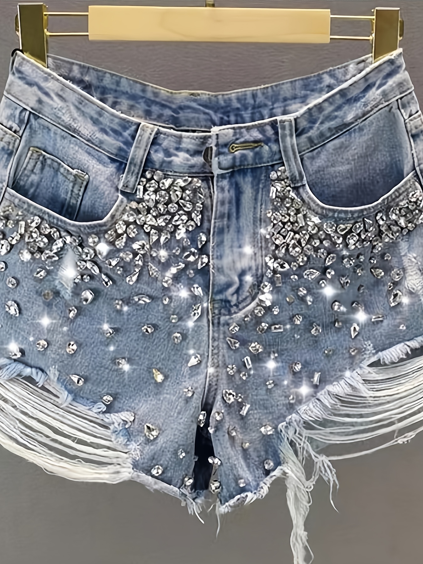 Hot Girl Style Rhinestone Ripp - Shorts Denim Frayed บทวิจารณ์และราคา
