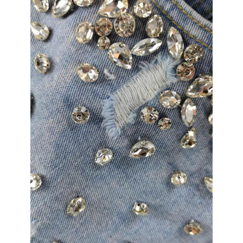 Hot Girl Style Rhinestone Ripp - Shorts Denim Frayed บทวิจารณ์และราคา