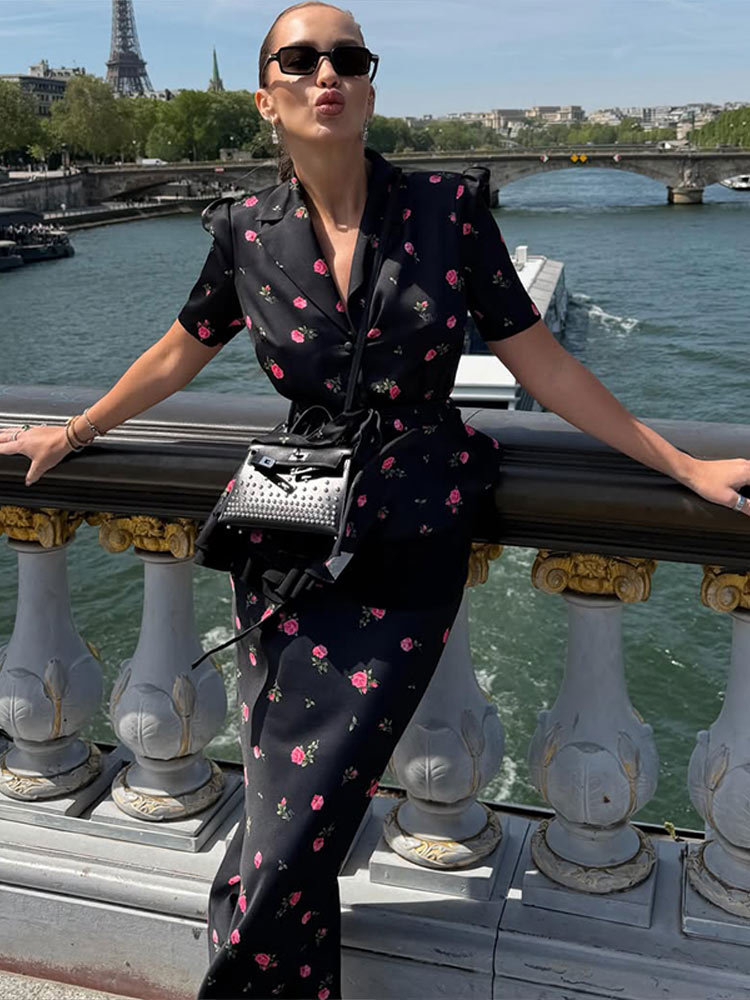 Floral Blazer Coat Skirt Sets  - Midi Skirt Floral บทวิจารณ์และราคา