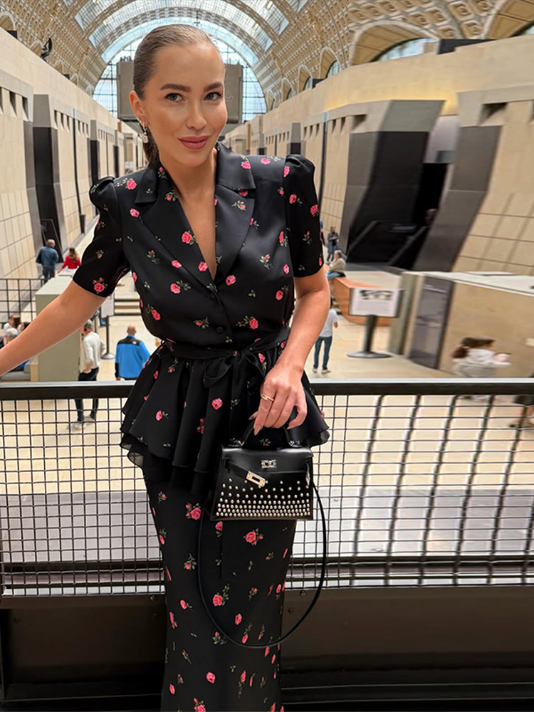 Floral Blazer Coat Skirt Sets  - Midi Skirt Floral บทวิจารณ์และราคา