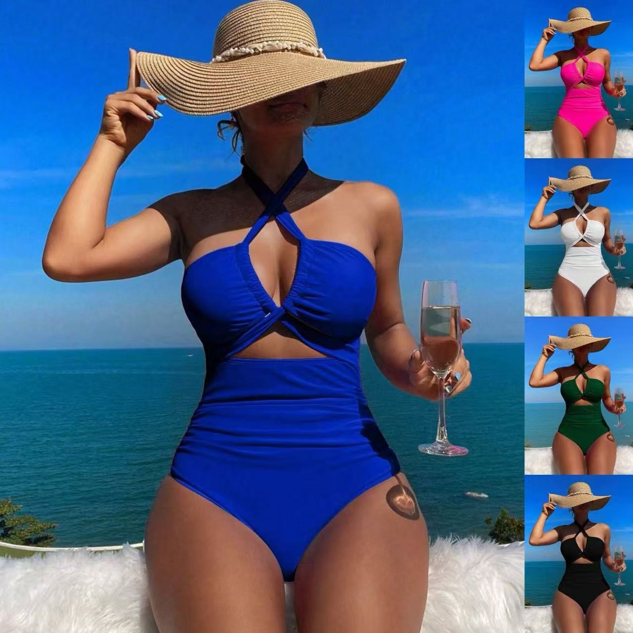 Women Swimsuit Halter Neck Sol - Swimsuit Bikini Ruched บทวิจารณ์และราคา