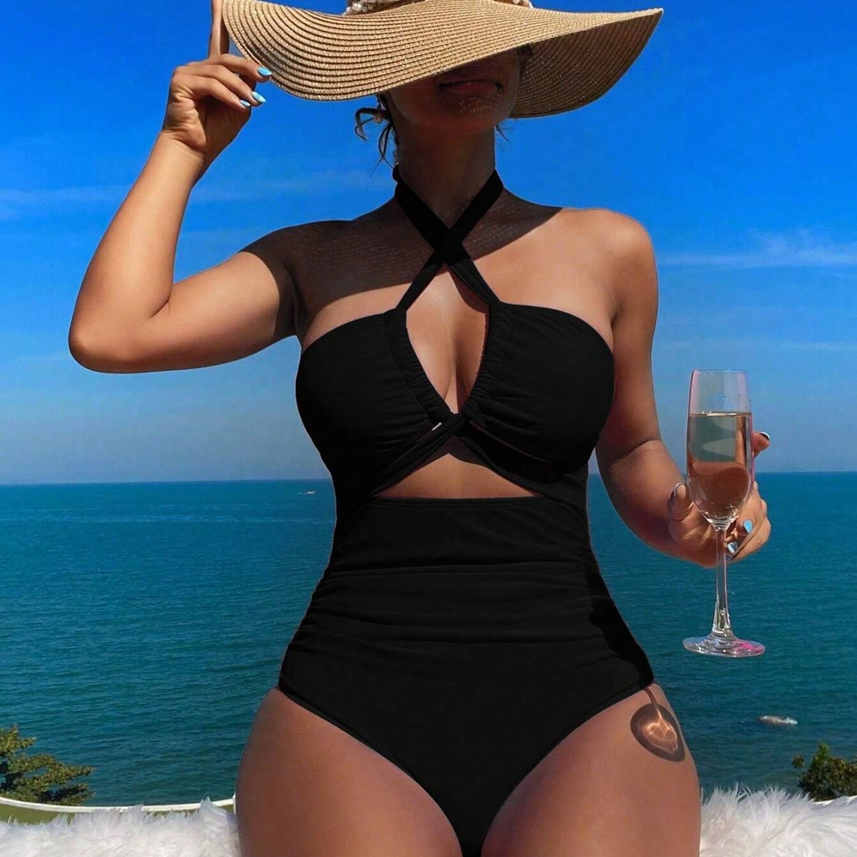 Women Swimsuit Halter Neck Sol - Swimsuit Bikini Ruched บทวิจารณ์และราคา