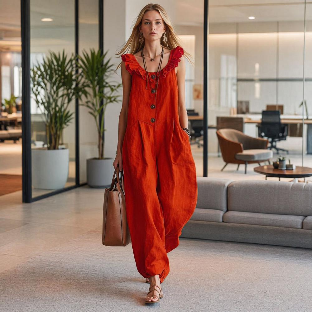 Women Jumpsuit Breathable Rela - Jumpsuit Linen Relaxed บทวิจารณ์และราคา