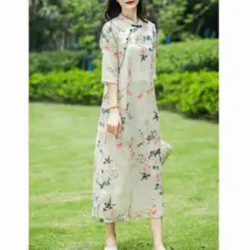 Women's Chinese Style Linen Ch - Midi Skirt Floral บทวิจารณ์และราคา