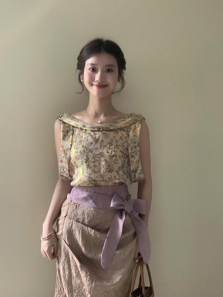 XZY Vintage Floral Sleeveless  - Midi Skirt Floral บทวิจารณ์และราคา