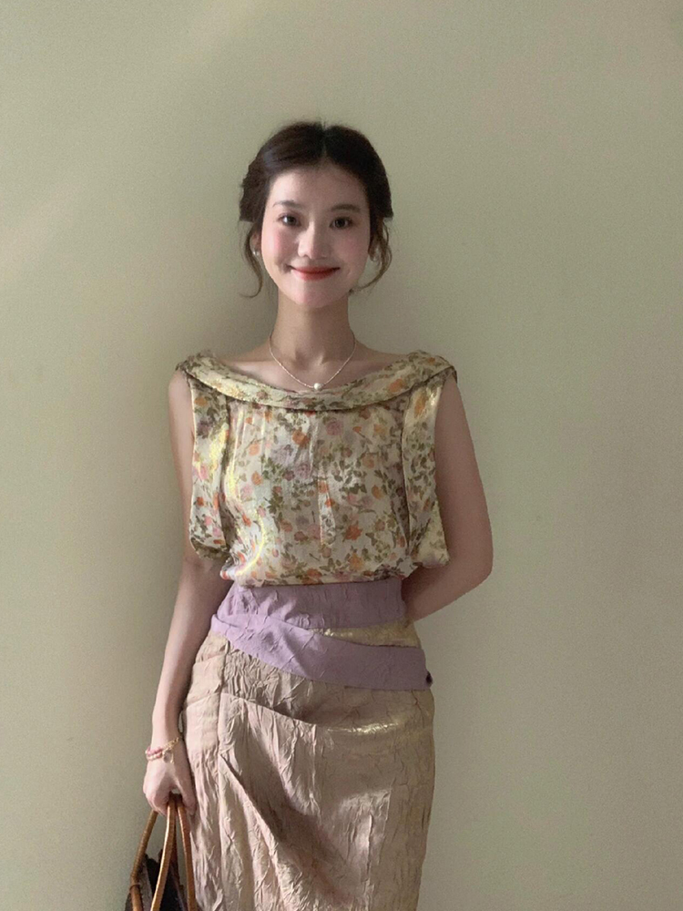 XZY Vintage Floral Sleeveless  - Midi Skirt Floral บทวิจารณ์และราคา