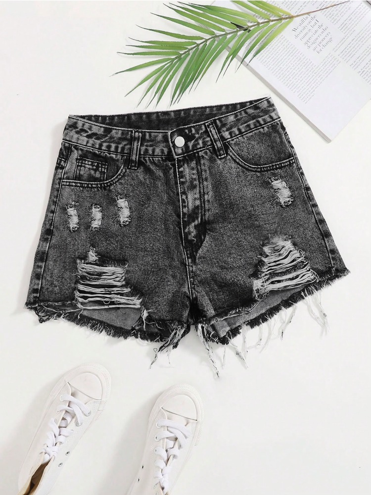 2026 New Vintage Washed Denim  - Shorts Denim Frayed บทวิจารณ์และราคา