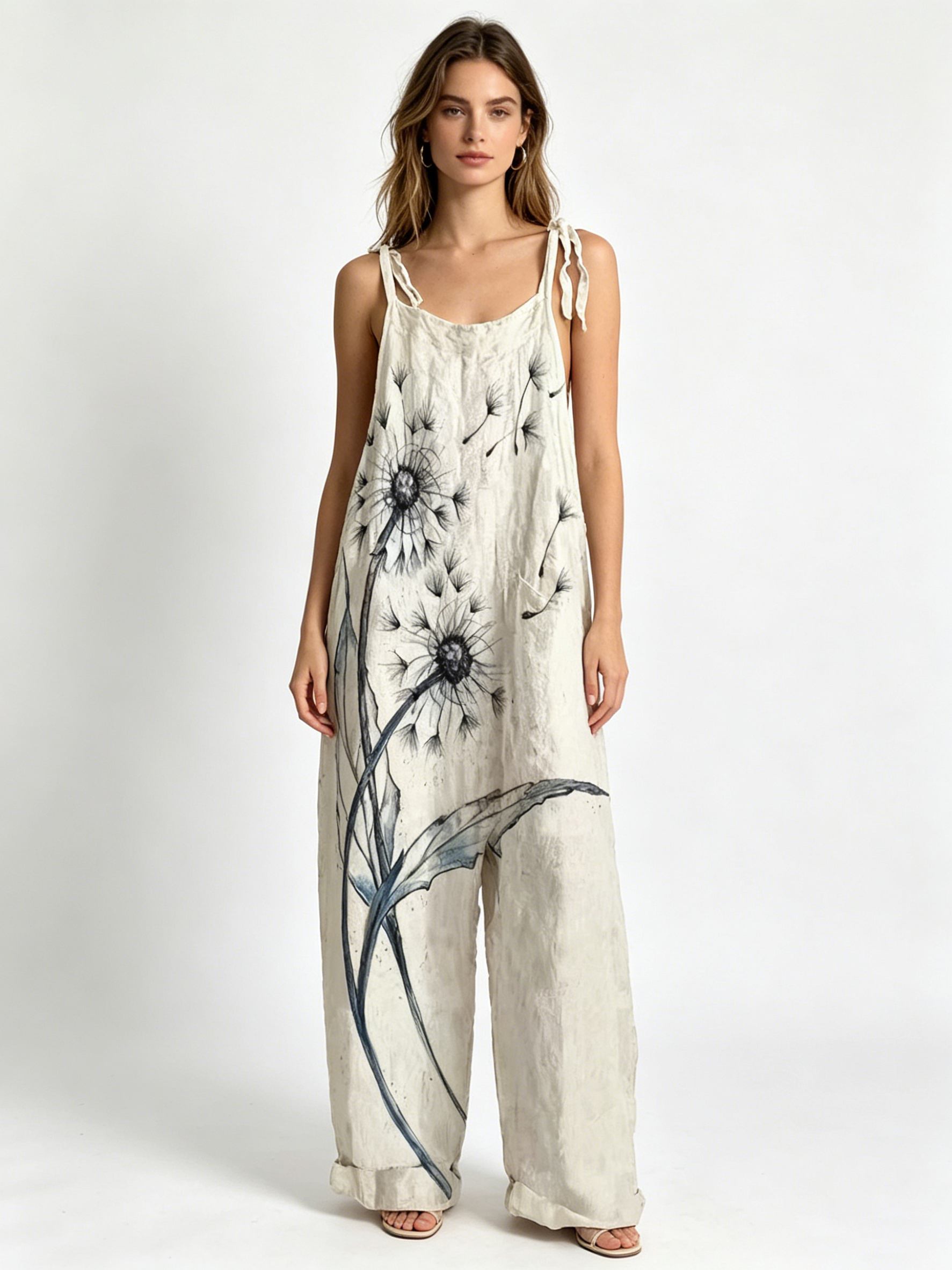 Oversized Baggy Watercolor Flo - Jumpsuit Linen Relaxed บทวิจารณ์และราคา