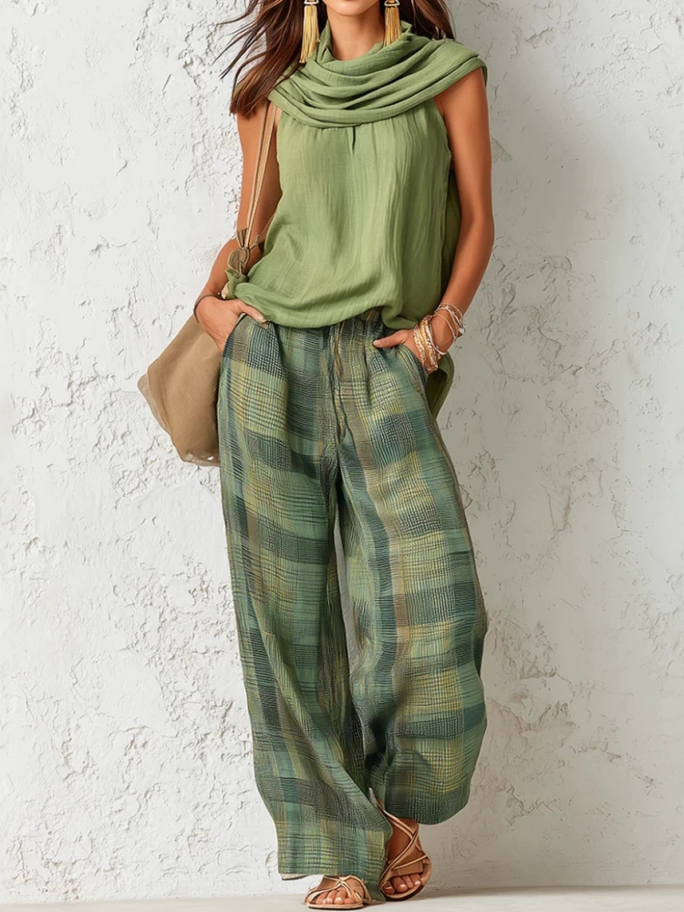 New Summer Women Pants 2 Piece - Linen Pant Wide บทวิจารณ์และราคา