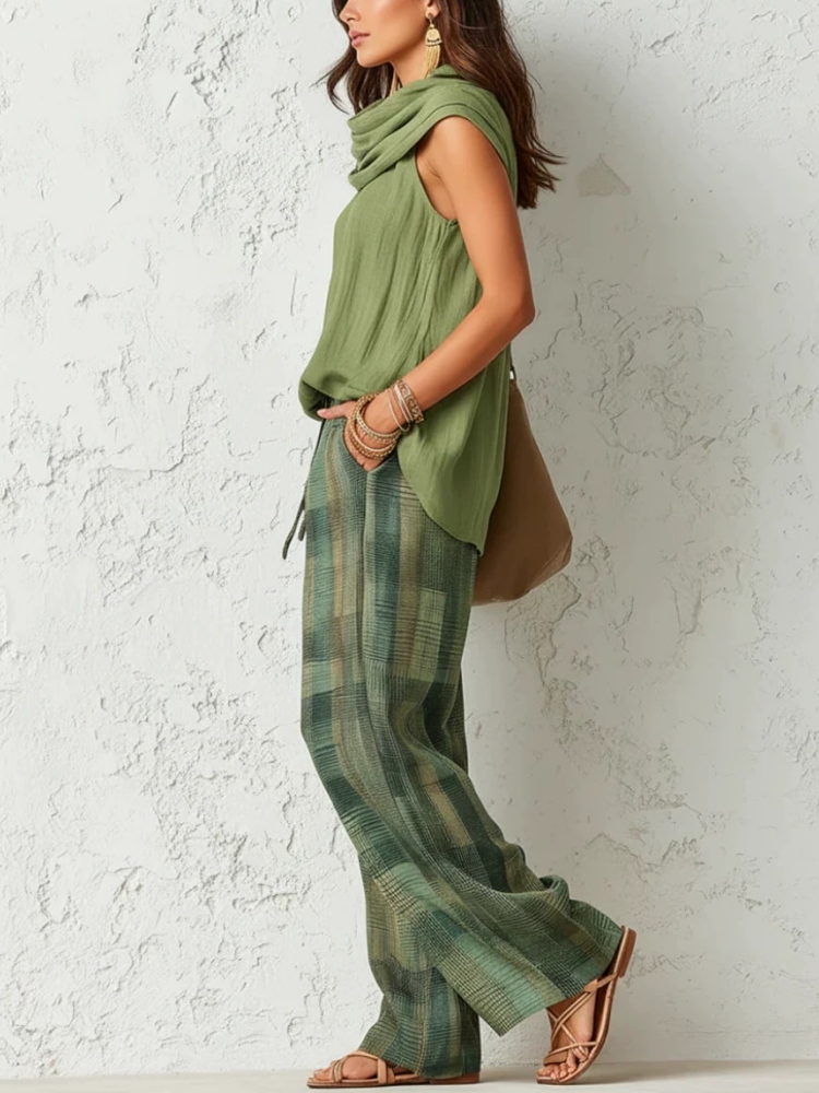 New Summer Women Pants 2 Piece - Linen Pant Wide บทวิจารณ์และราคา