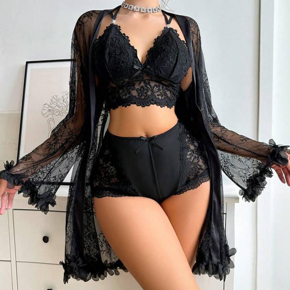 Sexy Sleepwear Set Floral Lace - Kimono Sheer Floral บทวิจารณ์และราคา