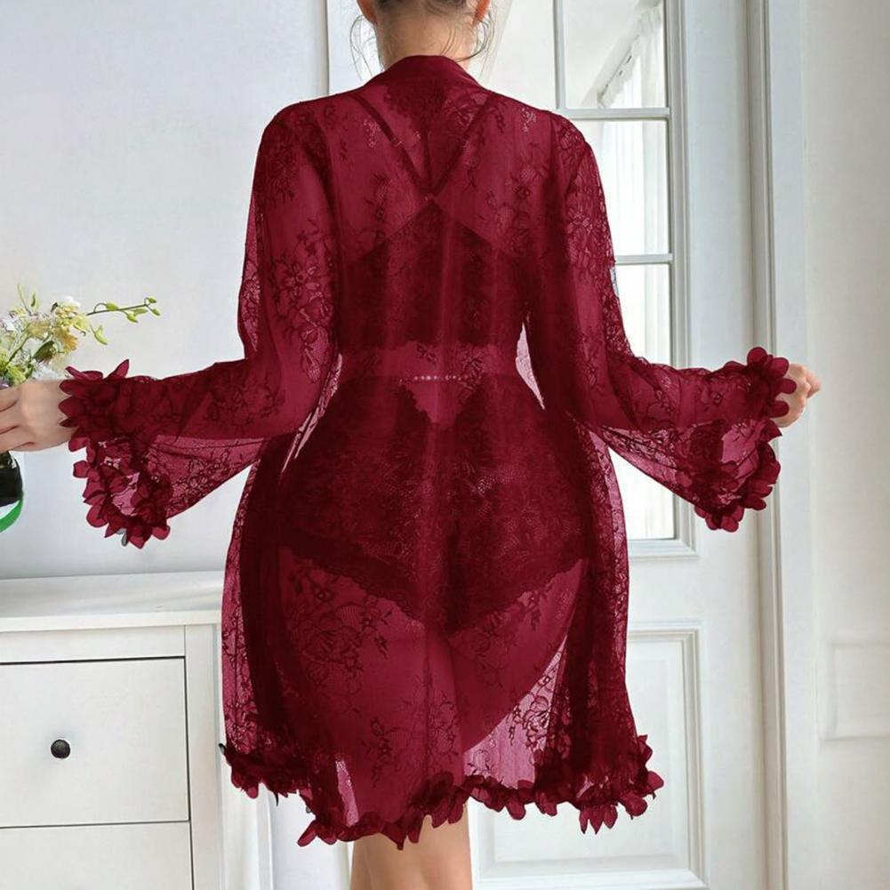 Sexy Sleepwear Set Floral Lace - Kimono Sheer Floral บทวิจารณ์และราคา