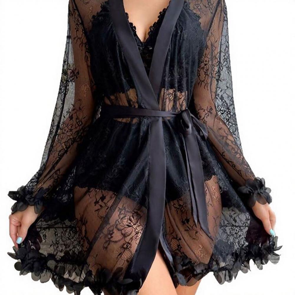 Sexy Sleepwear Set Floral Lace - Kimono Sheer Floral บทวิจารณ์และราคา