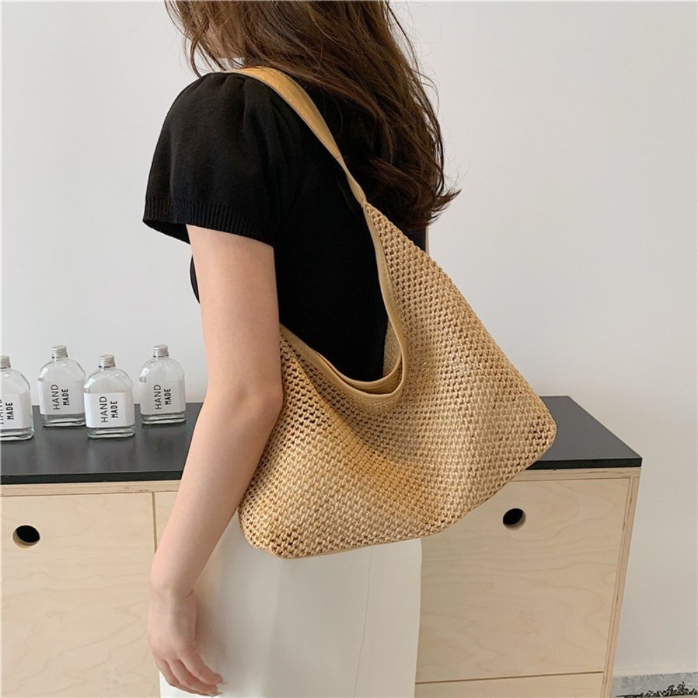 Cute Solid Color Weave Straw B - Tote Bag Beach บทวิจารณ์และราคา
