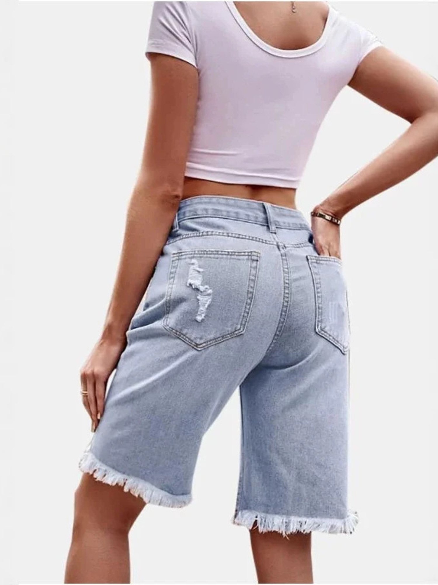 Women's High Waist Ripped Cott - Shorts Denim Frayed บทวิจารณ์และราคา