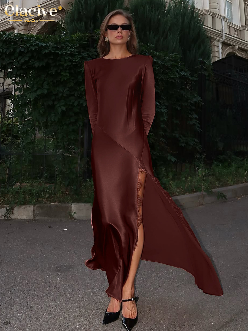 Clacive Fashion Loose Dark Red - Linen Dress Wrap บทวิจารณ์และราคา