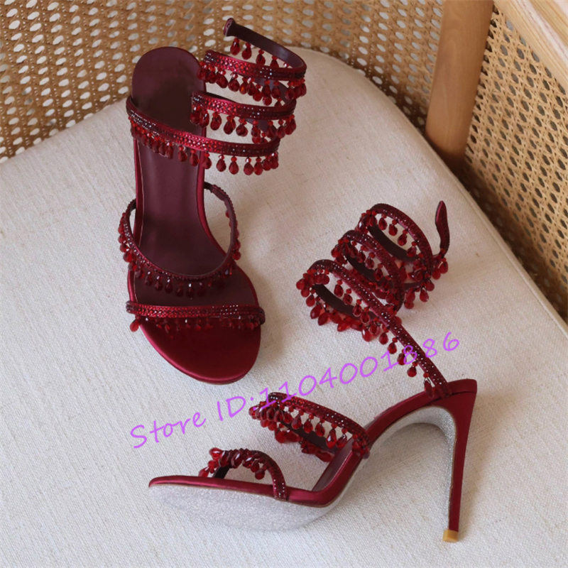 Rhinestone Snake Shape Ankle S - Sandal Strappy Heeled บทวิจารณ์และราคา