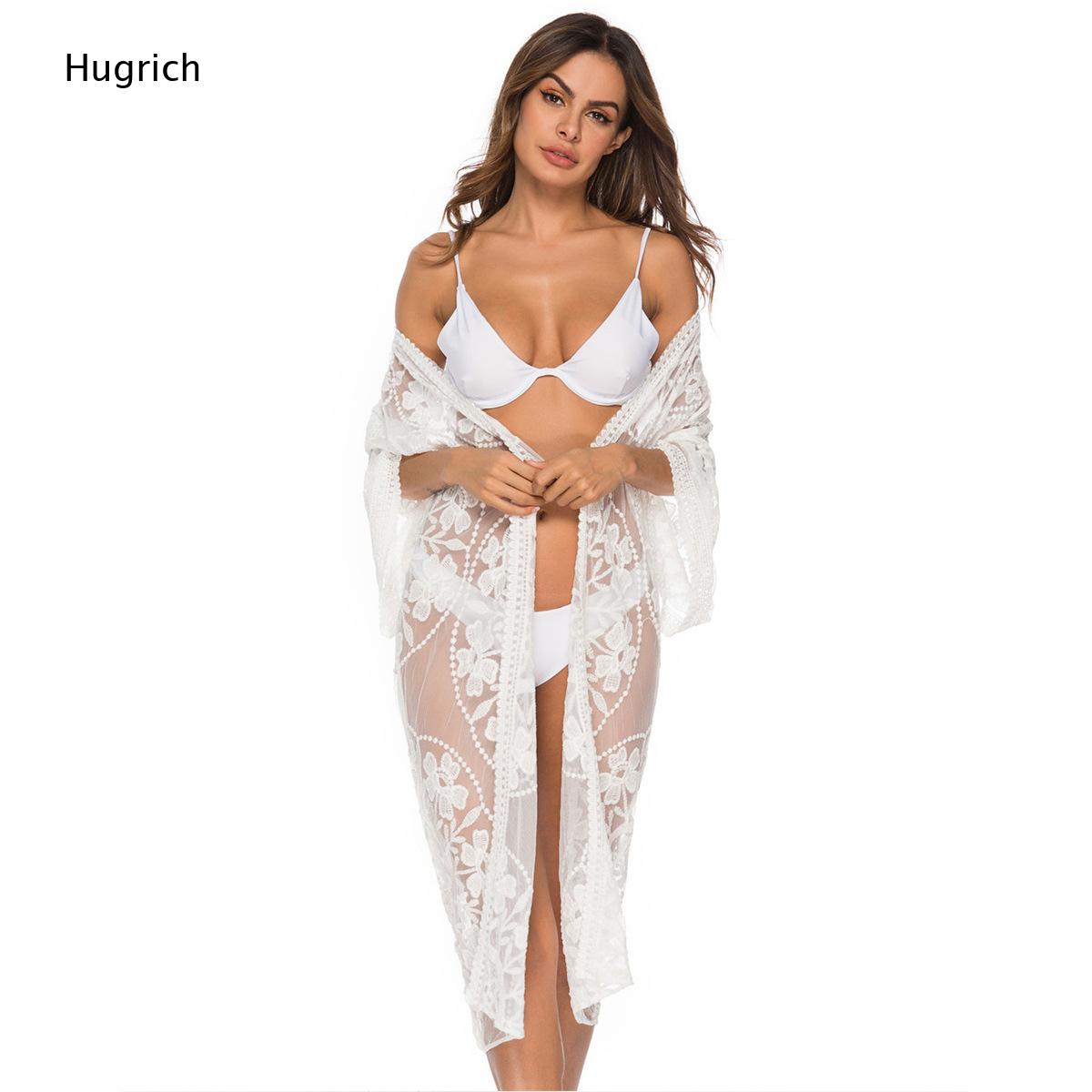 Solid White Floral Embroidery  - Kimono Sheer Floral บทวิจารณ์และราคา
