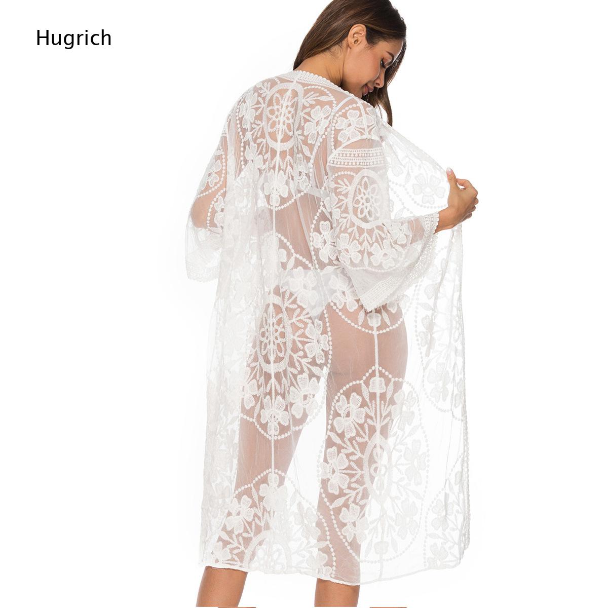 Solid White Floral Embroidery  - Kimono Sheer Floral บทวิจารณ์และราคา