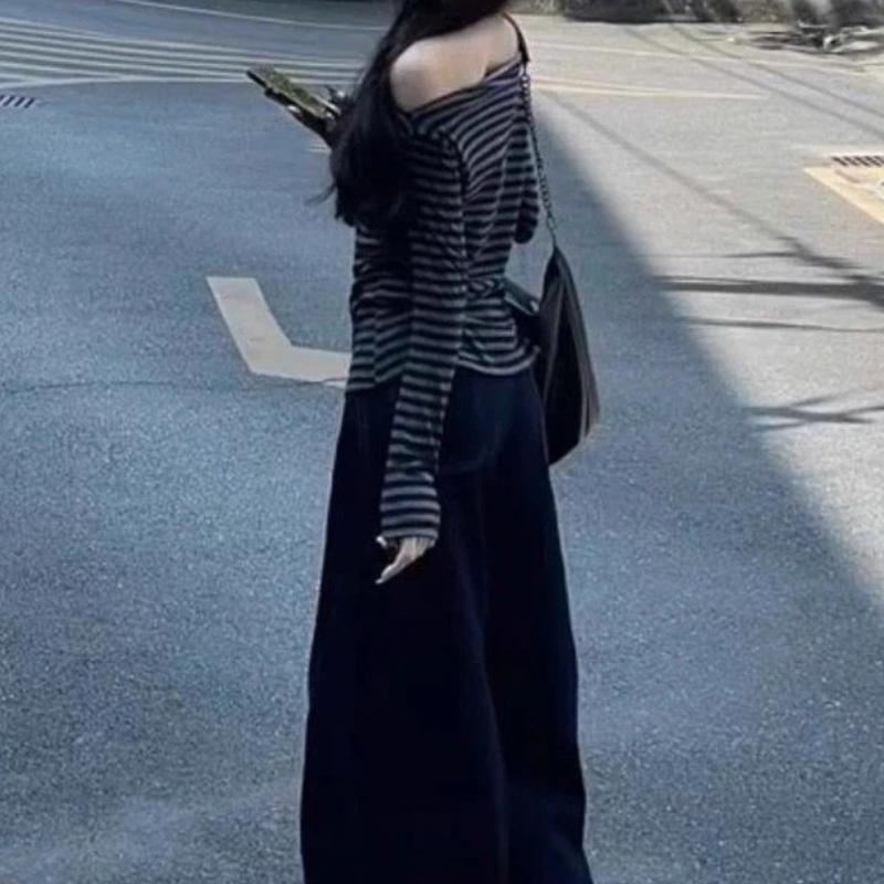 Women Vintage Striped Off Shou - Blouse Off Shoulder บทวิจารณ์และราคา