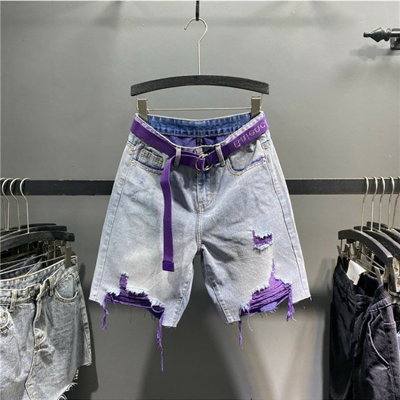 Y2K Purple Liner Distressed De - Shorts Denim Frayed บทวิจารณ์และราคา