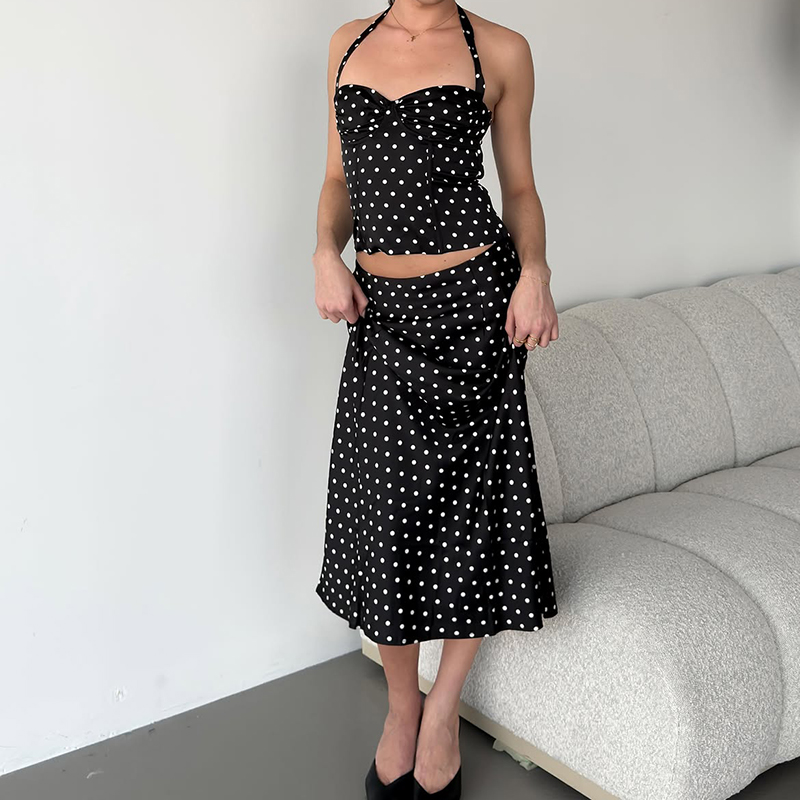 Two Piece Set Polka Dot Skirts - Crop Top Crochet บทวิจารณ์และราคา