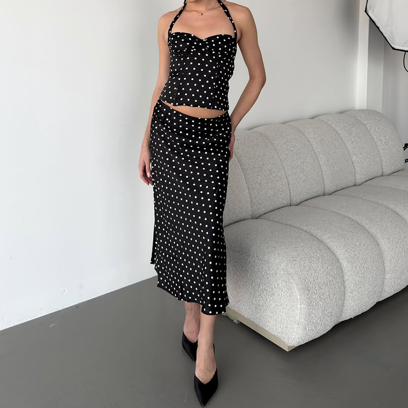 Two Piece Set Polka Dot Skirts - Crop Top Crochet บทวิจารณ์และราคา