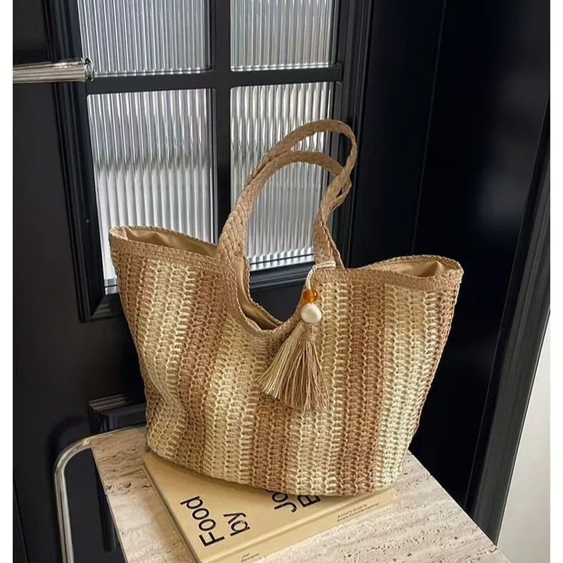 Striped woven straw tote bag f - Tote Bag Beach บทวิจารณ์และราคา