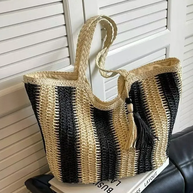 Striped woven straw tote bag f - Tote Bag Beach บทวิจารณ์และราคา