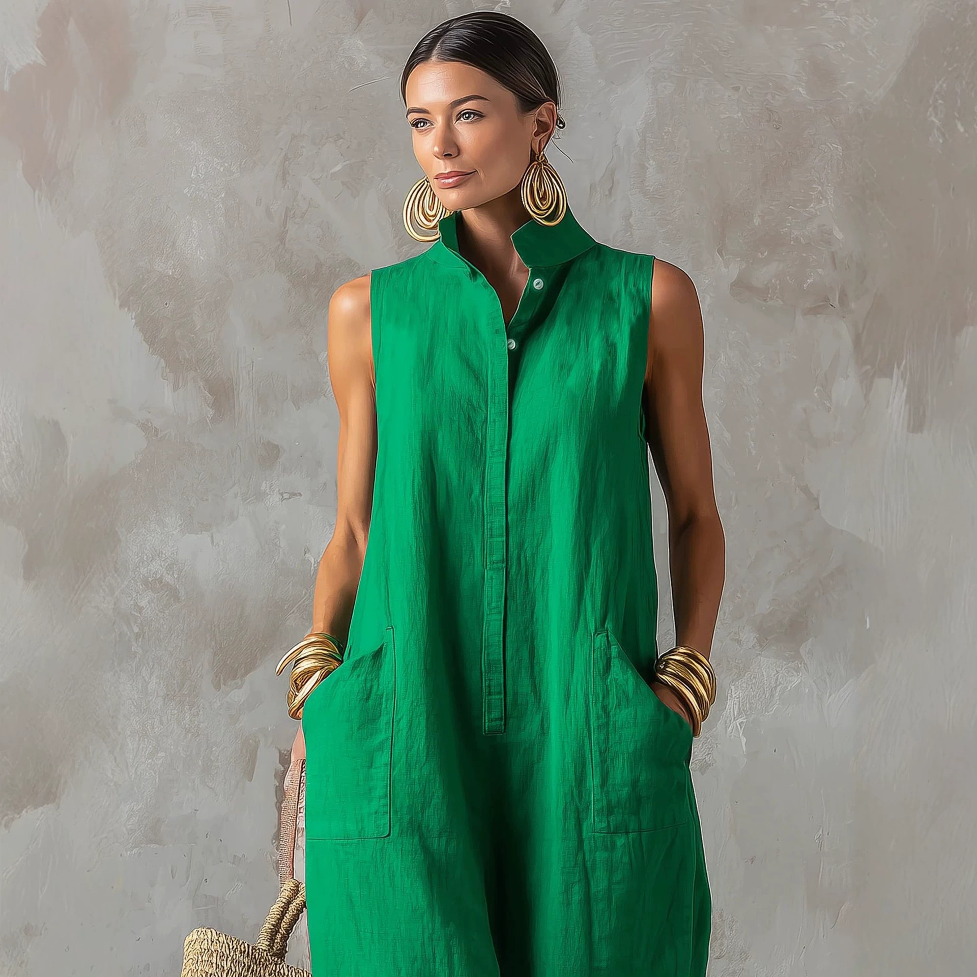 Linen Blend Jumpsuit Sleeveles - Jumpsuit Linen Relaxed บทวิจารณ์และราคา