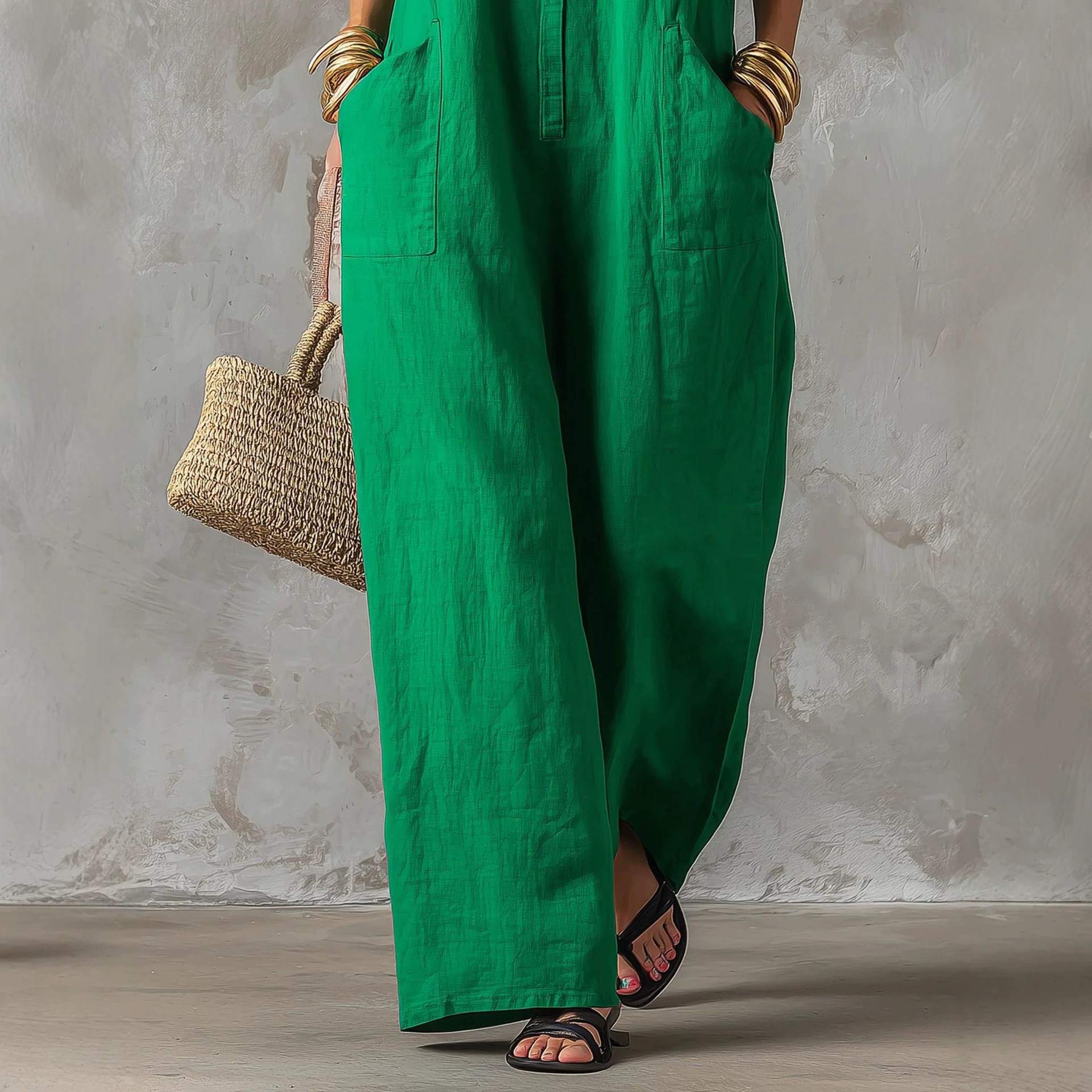 Linen Blend Jumpsuit Sleeveles - Jumpsuit Linen Relaxed บทวิจารณ์และราคา