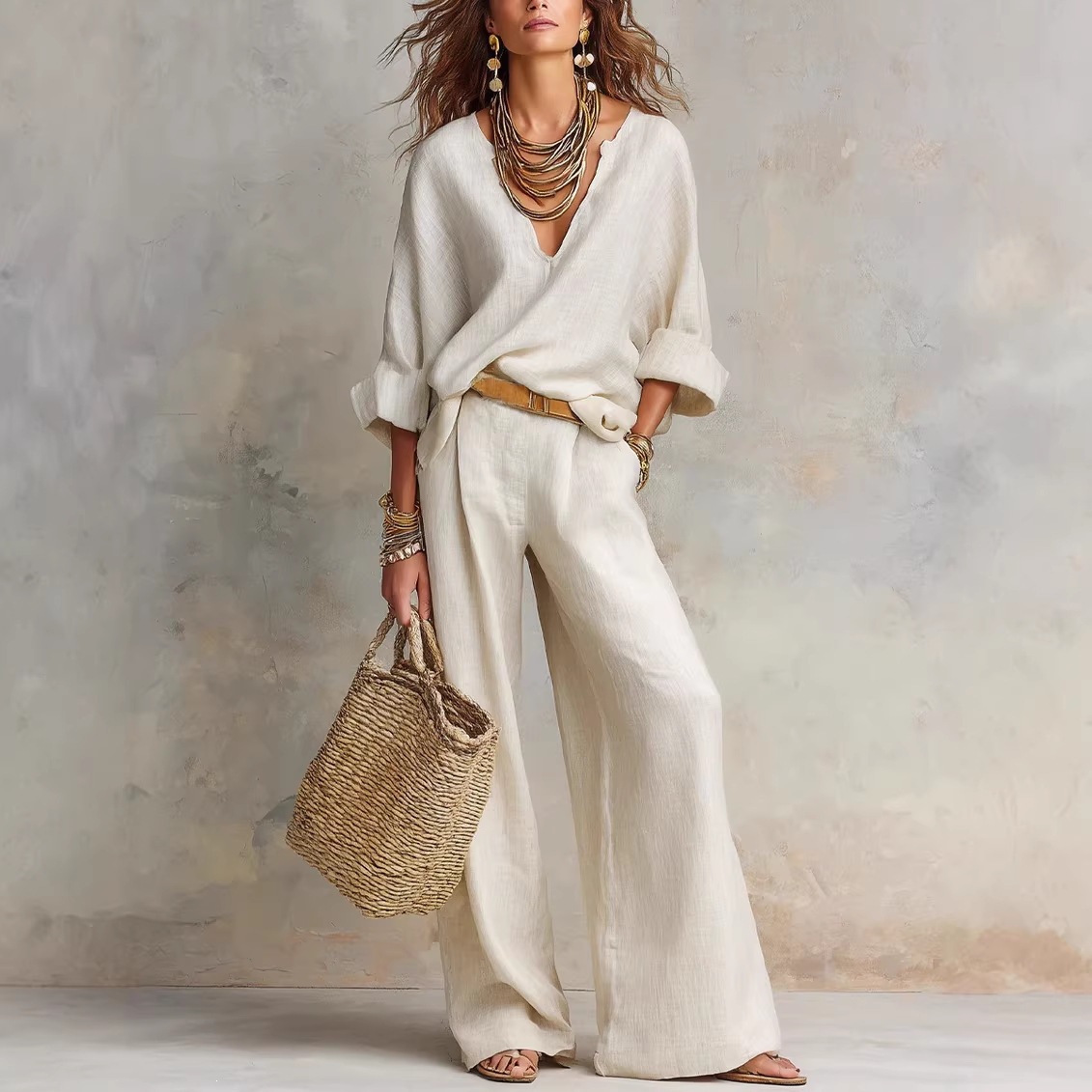 Vintage Women Simple Casual Pu - Linen Pant Wide บทวิจารณ์และราคา