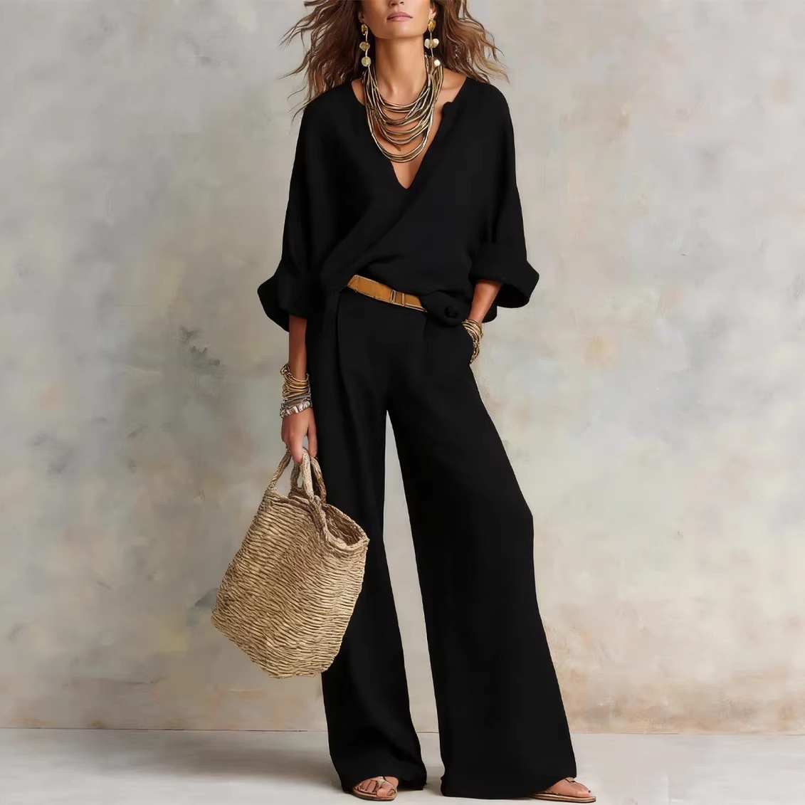 Vintage Women Simple Casual Pu - Linen Pant Wide บทวิจารณ์และราคา