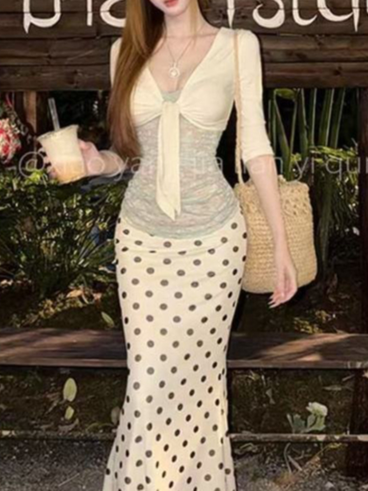 Japanese Vintage 3-piece Set W - Crop Top Crochet บทวิจารณ์และราคา
