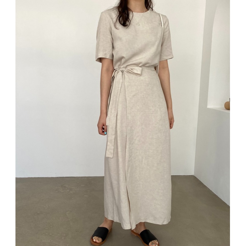 Elegant Cotton Linen Wrap Dres - Linen Dress Wrap บทวิจารณ์และราคา