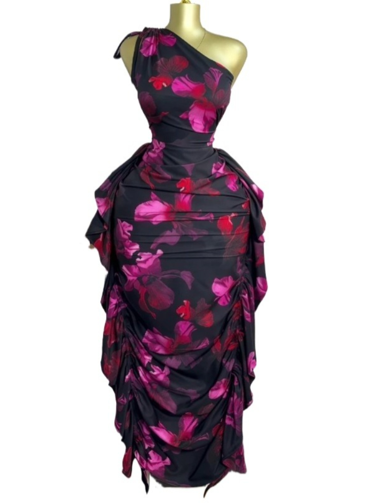 Women Floral Printed One Shoul - Midi Skirt Floral บทวิจารณ์และราคา