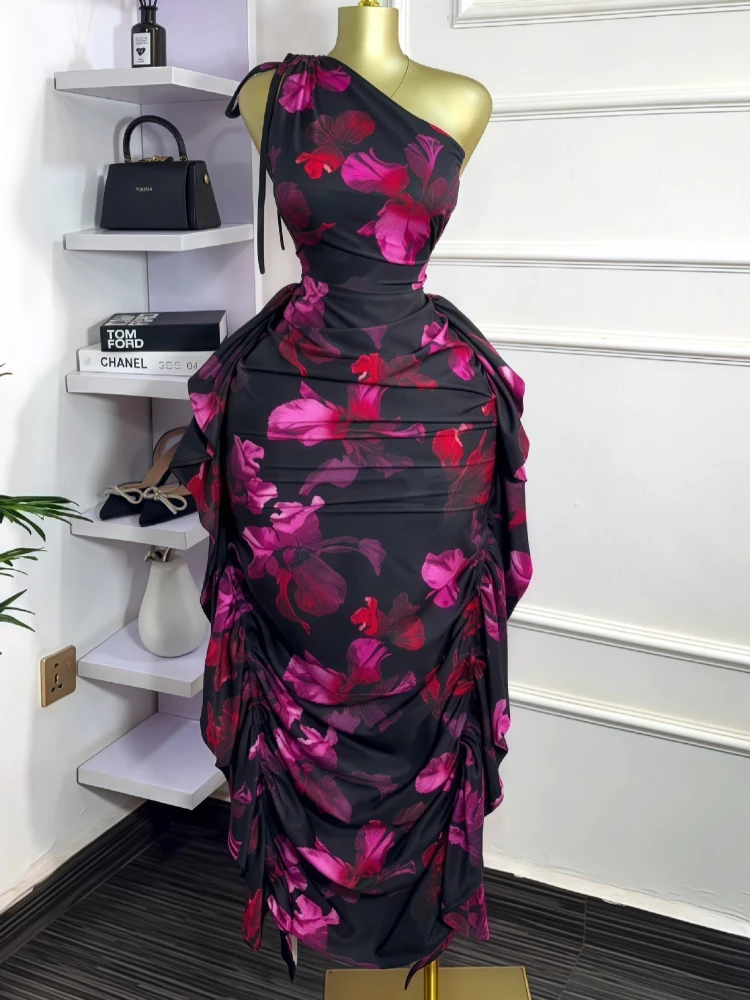 Women Floral Printed One Shoul - Midi Skirt Floral บทวิจารณ์และราคา