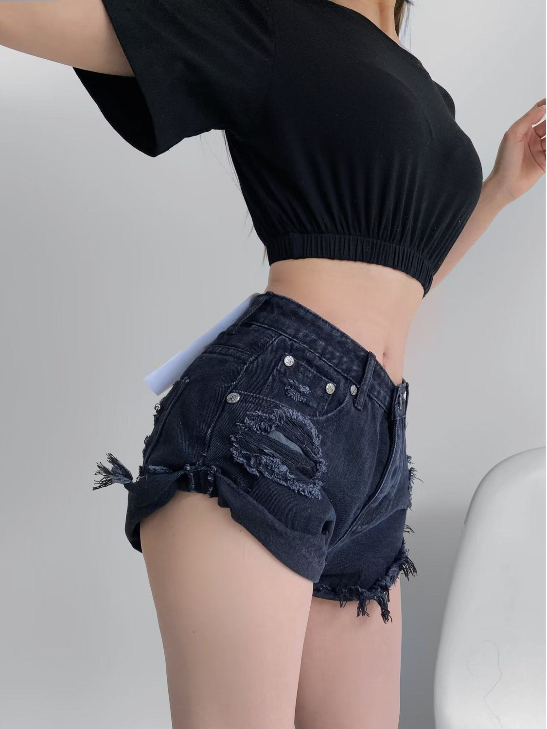 Women's Low Waist Distressed D - Shorts Denim Frayed บทวิจารณ์และราคา