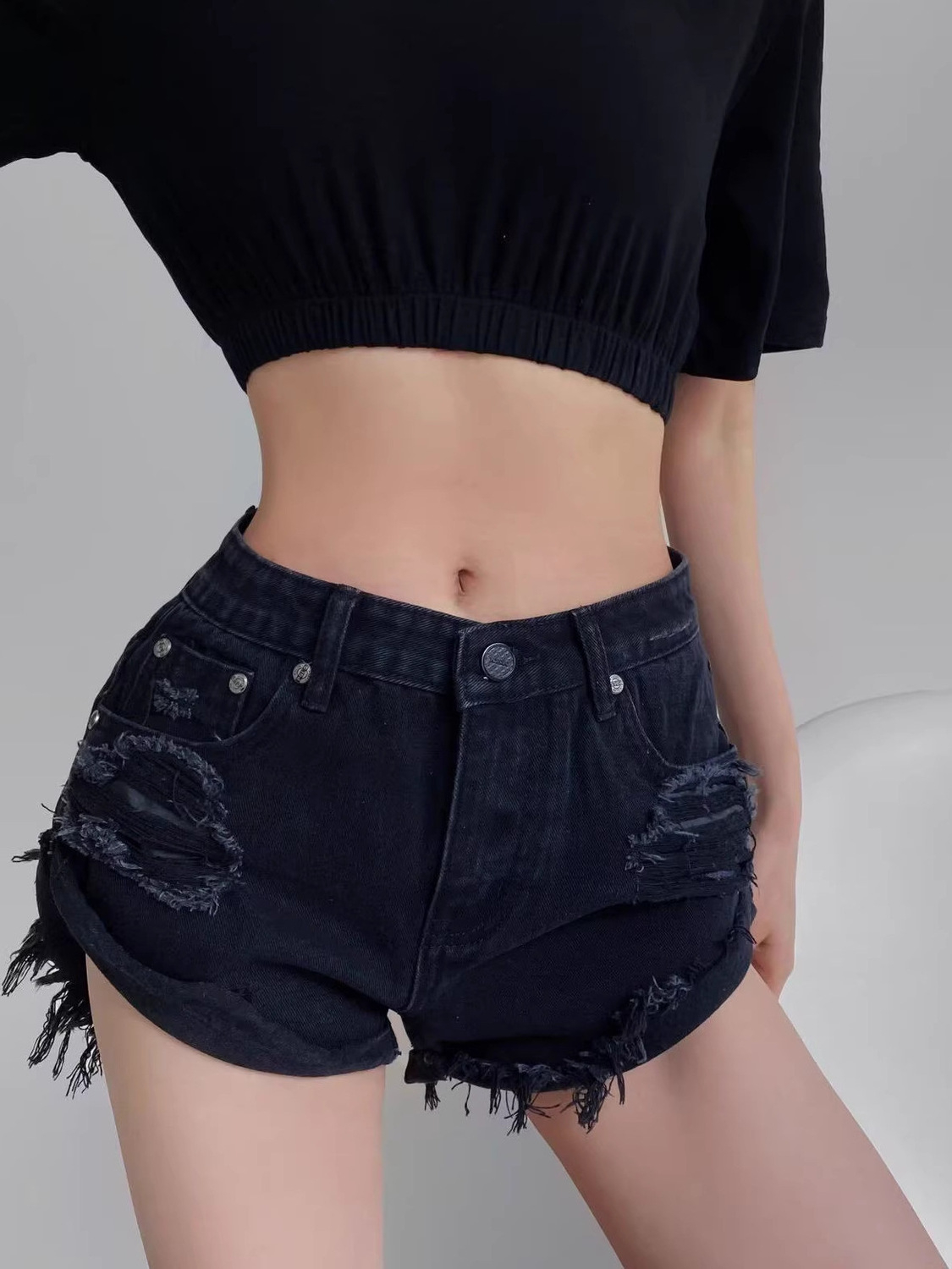 Women's Low Waist Distressed D - Shorts Denim Frayed บทวิจารณ์และราคา