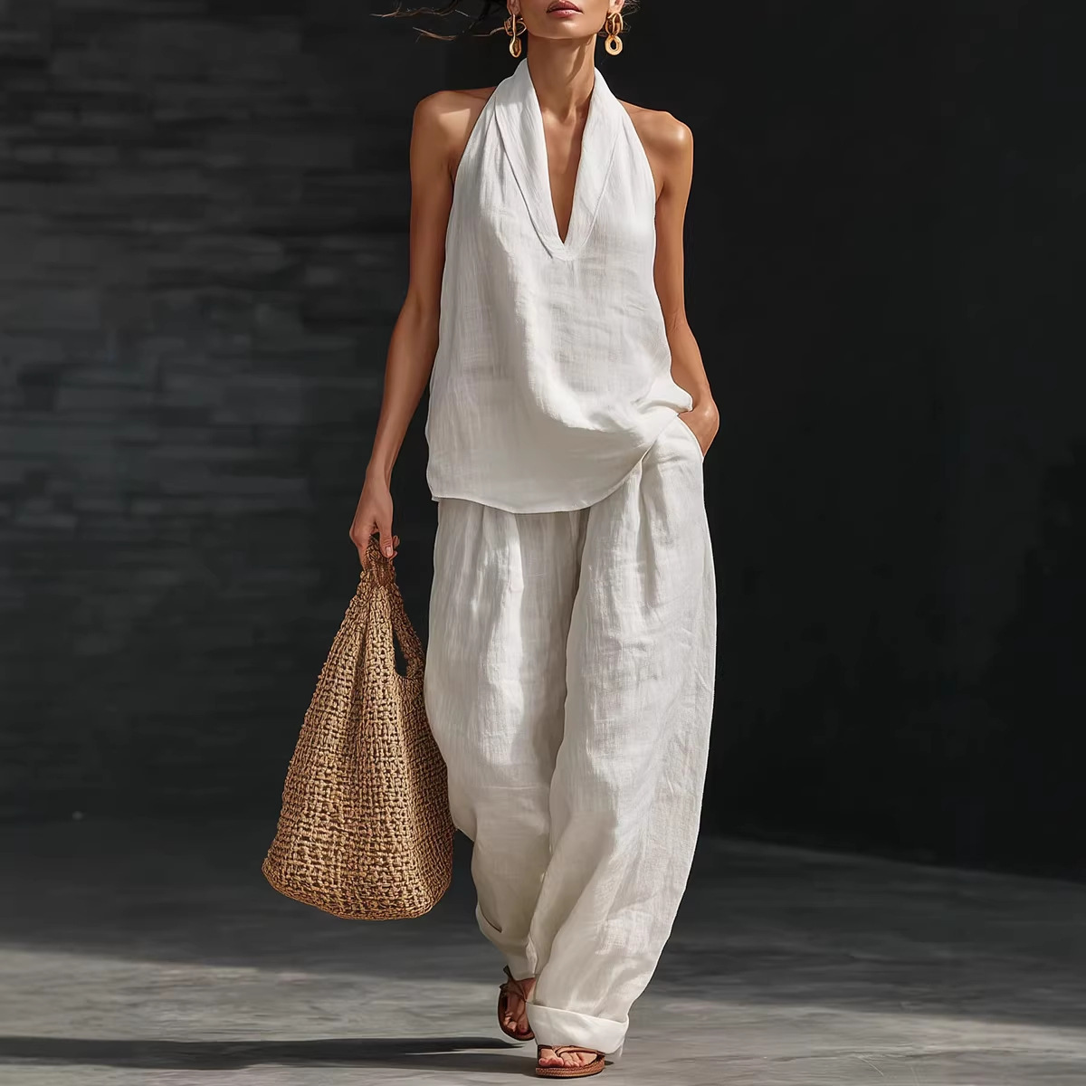 Summer Retro Solid Cotton Line - Linen Pant Wide บทวิจารณ์และราคา
