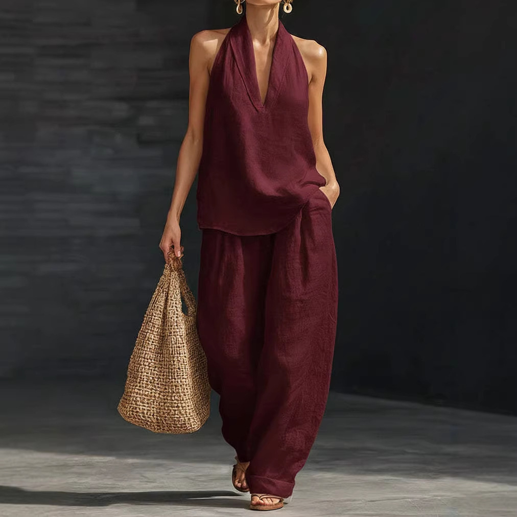 Summer Retro Solid Cotton Line - Linen Pant Wide บทวิจารณ์และราคา